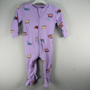 Pekkle 3M long sleeve footie one piece pajamas zipper Purple Dino Organic Cotton